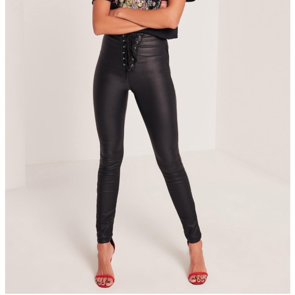 NWT Missguided Vice coated lace up skinnys 2